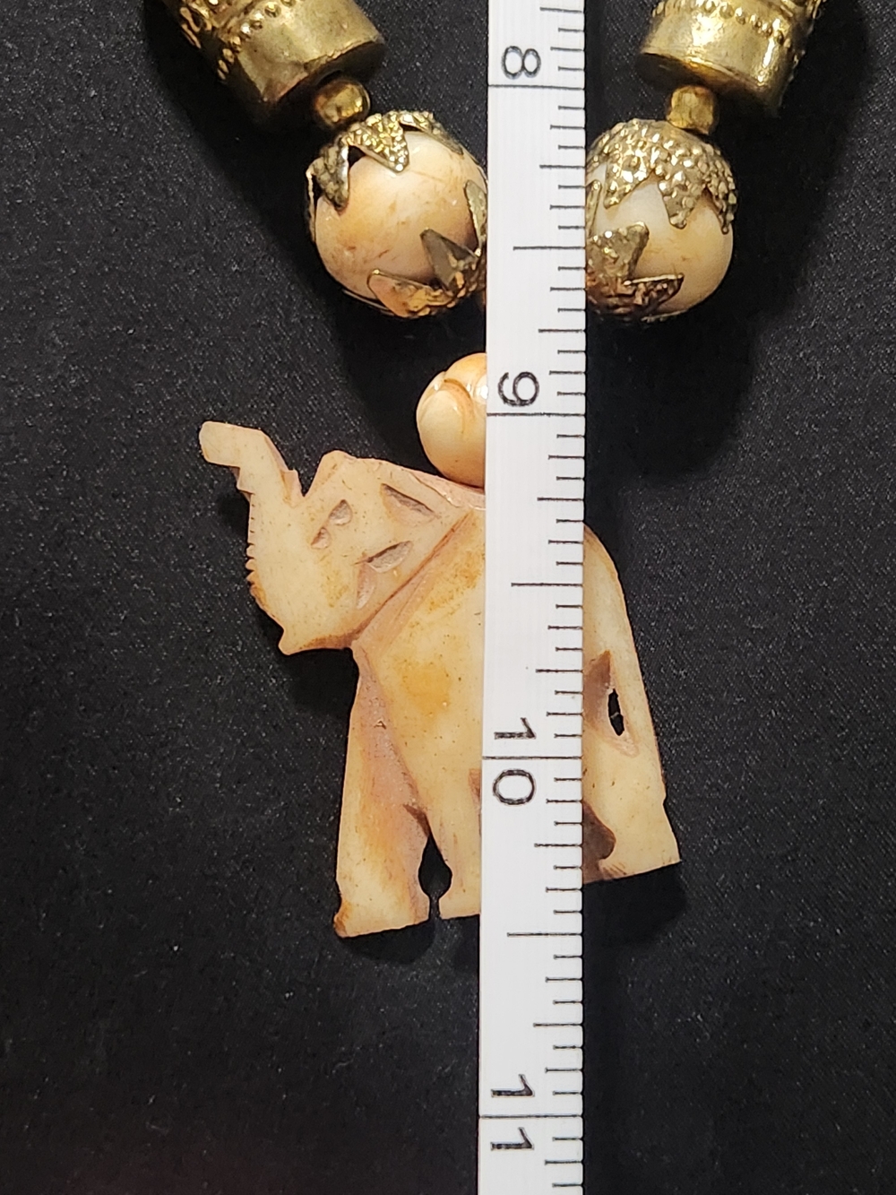 Vintage Carved Bovine Bone Elephant Statement Necklace India 1970s - Picture 6 of 6